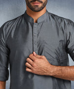 Hangup Men Standard Solid Men's Indian Wear-DarkGrey_Dupion_Patch_Short2Kurta