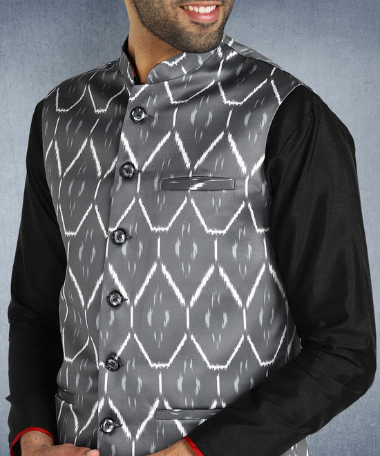 Hangup Men Standard Printed Men's Indian Wear-ST0311271_Grey_PrntNehru