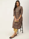 Women's Brown Embellished Straight Kurtas-HO-1448-Brown