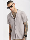 Men Cuban Collar Solid Beige Casual Shirt-FELCO-2197-Beige