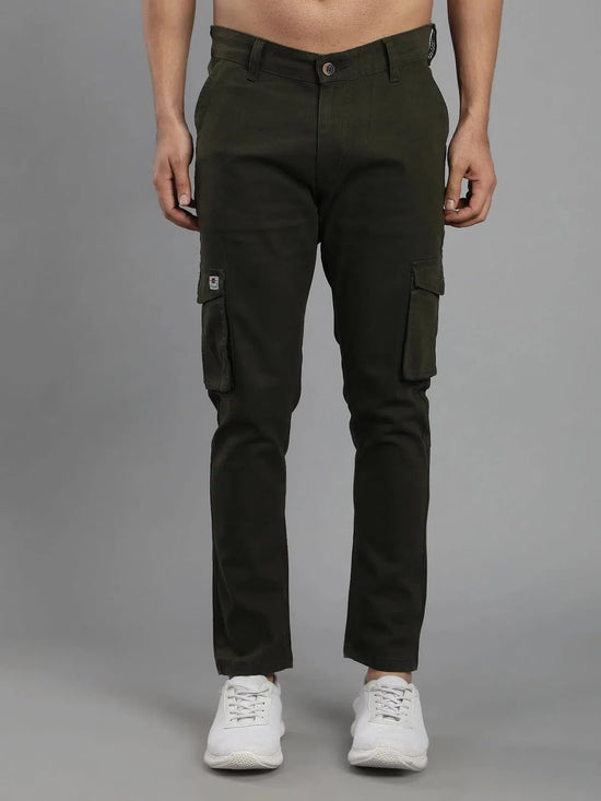 Solid Cargo Pants with 6 pockets-Green