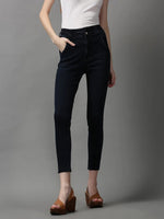 Women's Navy Blue Solid Skinny Fit Denim Jeans-GZ-5190-1-Navyblue