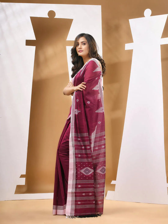 Magenta Cotton Handwoven Soft Saree With Texture Motifs-MA53CT041490071