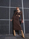 Women Brown Rib Waist Cut-Out Maxi Dress