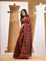 Dark Red Cotton Blend Handwoven Saree With Paisey Motifs-MA53BCT041400060