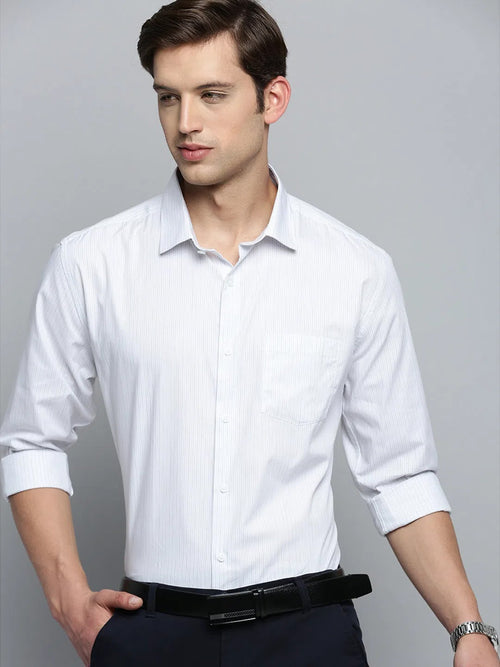 Men White Striped Formal Shirt-PHILOCALISTSTRIPES-2123-White