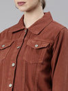 Women Rust Solid Denim Jacket-GZ-5598-Rust