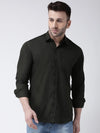 Hangup Men Slim Solid Shirts-CollarOliveShirt