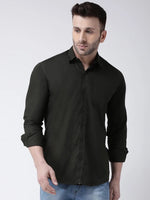 Hangup Men Slim Solid Shirts-CollarOliveShirt