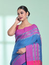 Sapphire Blue Cotton Saree With Zari Border-MA59CT06530051