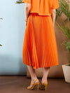 Women Orange Accordion Pleated Midi Skirt