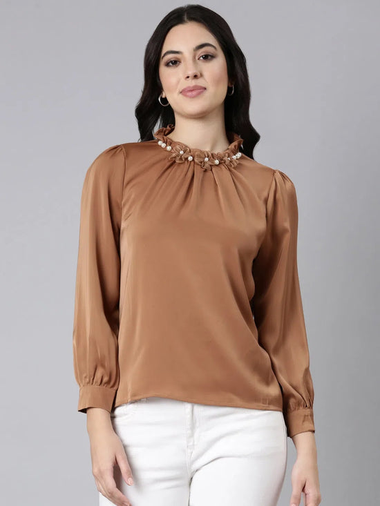 Women Solid Brown Top-8025-Brown