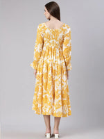 Women Mustard Floral Empire Dress-ON-007-Mustard