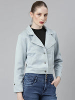 Women Blue Solid Tailored Jacket-CHN-9031-Blue