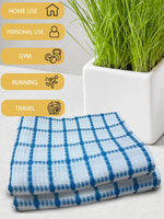 Athom Living Premium Gamcha Bath Towel 65 x 135 cm Pack of 2 White with Blue checkered-ATZ-BT-1A-C2