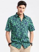 Men Spread Collar Abstract Green Casual Shirt-HARVEN-2310-Green