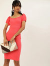 Veni Vidi Vici Coral Sweetheart Neck Bardot Midi Dress