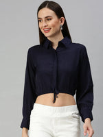 Women's Blue Solid Crop Tops-AE-7037-Navyblue