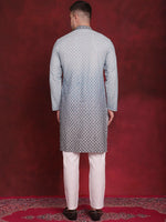 Men's Sequins Embroidered Kurta with Pyjama.-JOKP-P-5025Blue