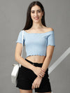 Women's Blue Solid Fitted Crop Top-TG-2020-Blue