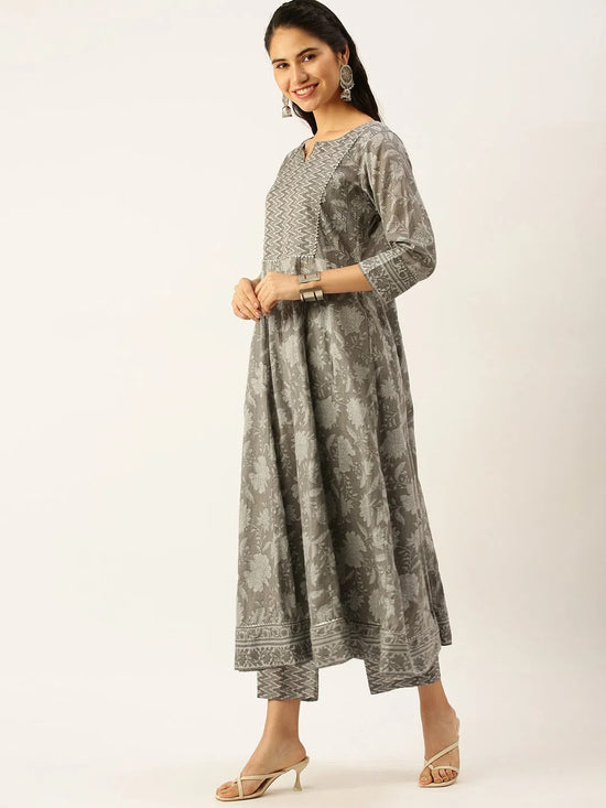 Women's Grey Printed Kurta Sets-RF-1335-Grey