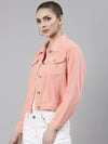 Women Peach Solid Denim Jacket-GZ-5598-Peach