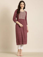 Women Maroon Geometrical Straight Kurta-AT-A1080-K-Maroon