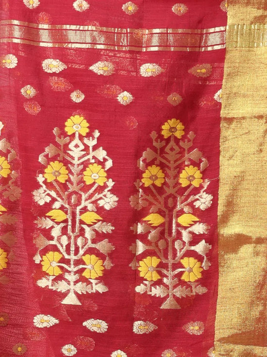 Maroon Cotton Saree With Zari Borders-MA64BCT401190053