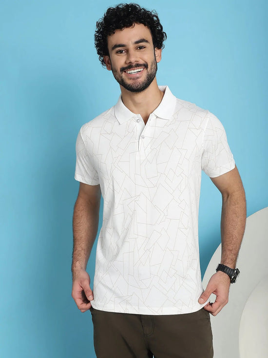 Venitian Men Double Mercerised Printed Polo Neck WHITE T-Shirt for Men