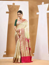 Off White Katan Silk Banarasi Saree With Ethnic Motifs And Woven Designs-MA53KA441380037