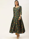 Women's Teal Printed Anarkali Kurtas-AT-104-LG-Teal