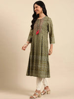 Women's Olive Printed Kurta Set-BCSK-1511-Olive