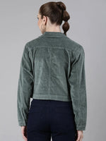 Women Sea Green Solid Tailored Jacket-IM-10550-Seagreen