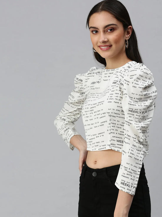 Women's Printed Off White Top-AE-7034-Offwhiteblack