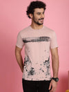 Venitian Men Printed Round Neck Pink Cotton Lycra T-Shirt