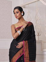 All Over Zari Weaving Black Cotton Saree With Zari Borders-MA64BCT401380028