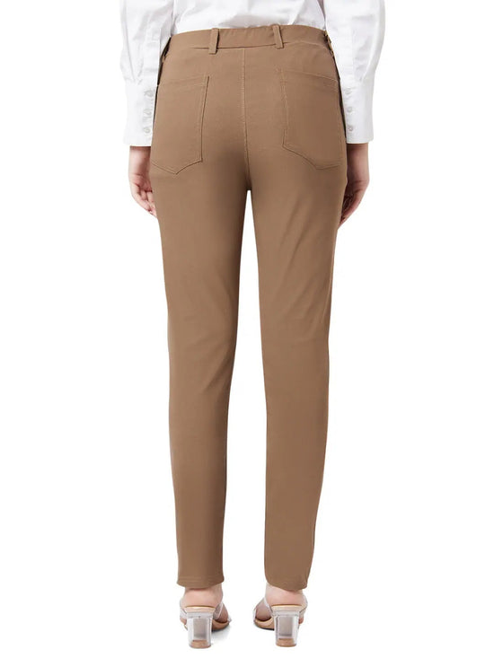 Smarty Pants Women's Cotton Lycra Ankle Length Brown Color Formal Trouser