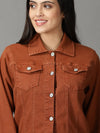 Women's Rust Solid Open Front Jacket-GZ-5577-Rust