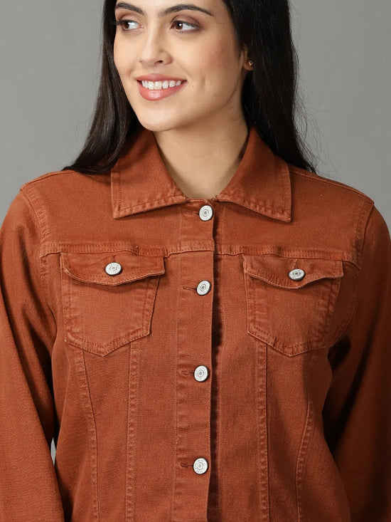 Women's Rust Solid Open Front Jacket-GZ-5577-Rust