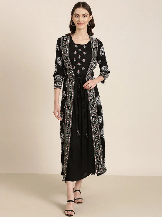 Women Black Embellished A-Line Kurta-GW-3127-Black