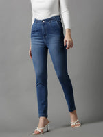 Women's Blue Solid Skinny Fit Denim Jeans-IM-9939-1-Blue