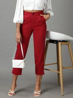 Women's Maroon Solid Formal Trouser-IM-10394-Maroon