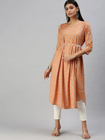 Women's Orange Printed A-Line Kurta-KG555G-Orange