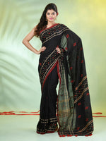 Black Cotton Soft Saree With Texture Designs-MA62CT331210042