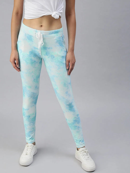 Women's Blue Tie Dye Track Pants-AF-1770-Bluegreen