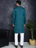 Men's Sequins Embroidered Kurta With Pyjama.-JOKP-P-5047Teal