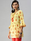 Women's Yellow Printed A-Line Kurti-DW-8745-Yellow