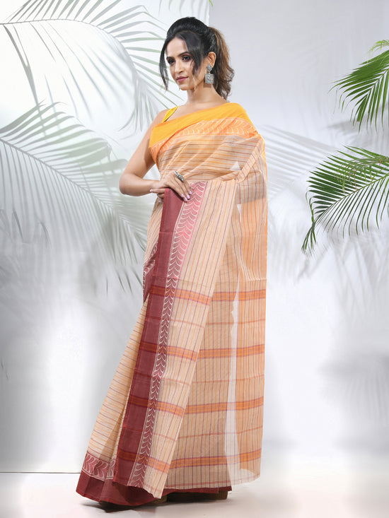 Beige Pure Cotton Tant Saree With Woven Designs-MA51TT43430132