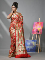 Red Katan Silk Banarasi Saree With Ethnic Motifs And Meena Designs-MA52KA441380083