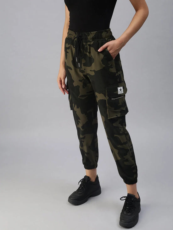 Women's Green Printed Joggers Track Pant-AF-1636-Greenolive